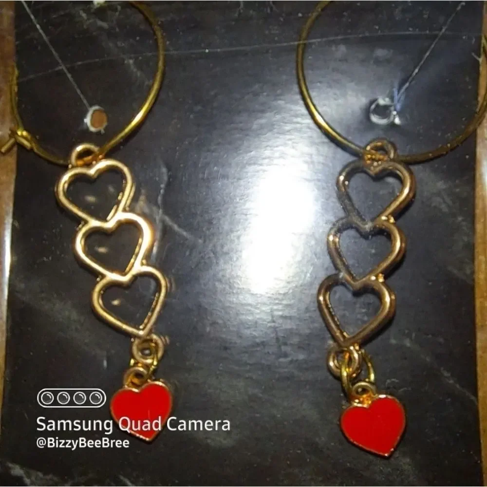 Handmade Gold Triple Heart Earrings